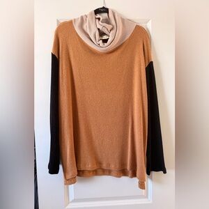 Women's Tan and Black Cowl Neck Sweater
